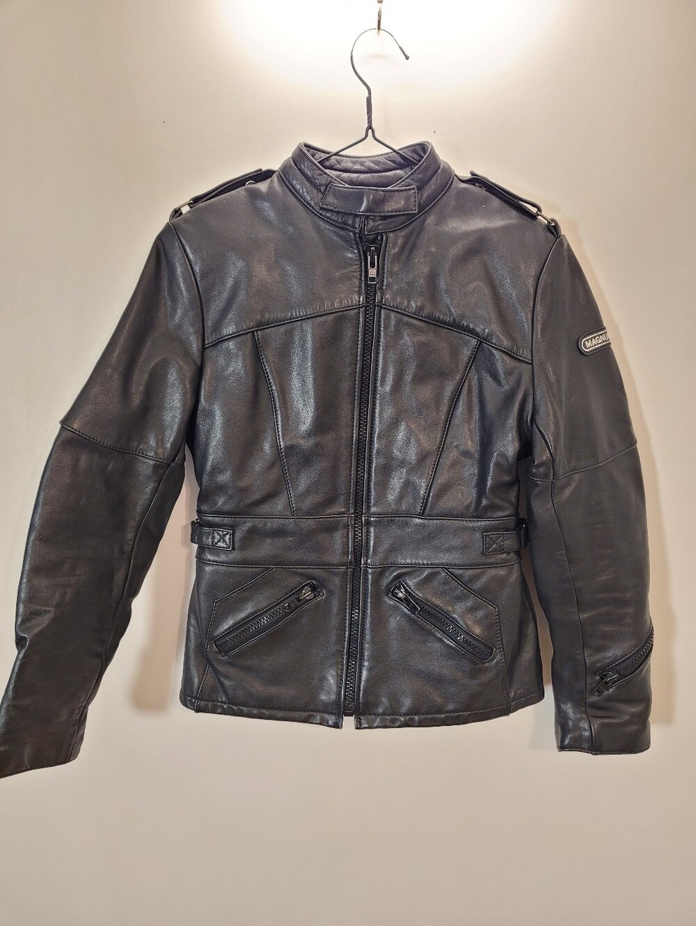 Vintage Magnum Genuine Motorbike Biker Heavy Leather Jacket Womens S Black